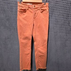 Pink Raw Hem Ankle Jeans 28x26 Anthropologie Y2K Salmon Preppy Boho Chic Cropped